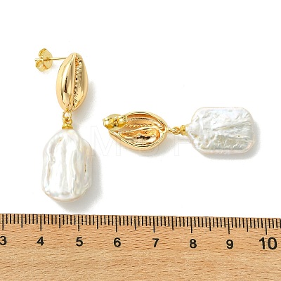Nuggets with Shell Shape Natural Amber & Natural Cultured Freshwater Pearl Dangle Stud Earrings EJEW-JE07023-1