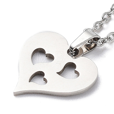 201 Stainless Steel Hollow Heart Pendant Necklace with Cable Chains NJEW-Q317-05P-1