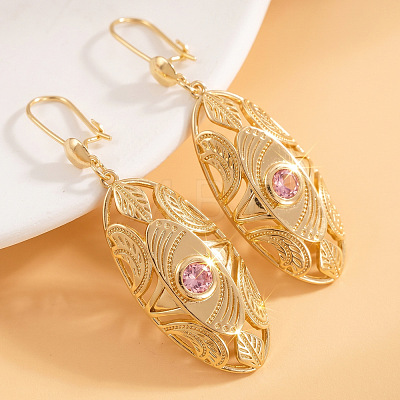 Brass Micro Pave Cubic Zirconia Hoop Dangle Earrings WG2ED89-01-1