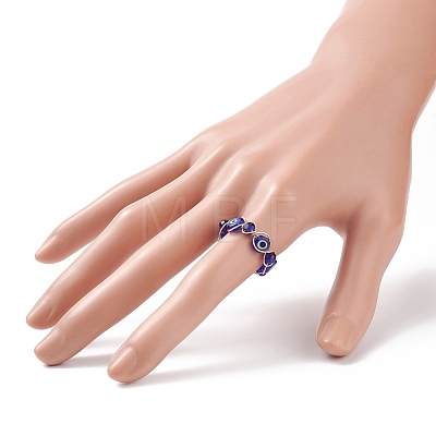 Lampwork Evil Eye & Glass Braided Finger Ring RJEW-JR00497-1