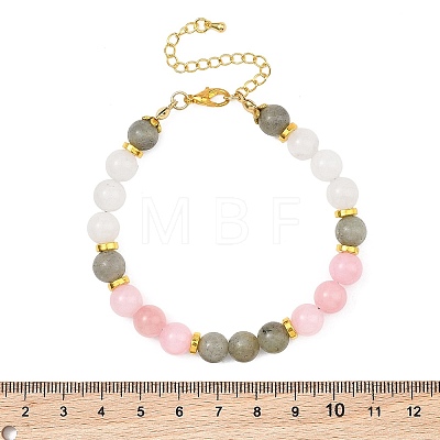 Natural Mashan Jade and White Jade and Labradorite Round Beaded Bracelets for Women BJEW-JB13589-1