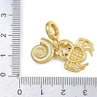 Brass Pave ABS Imitation Pearl Crab Shell Shape European Dangle Charms X-KK-I352-11G-1