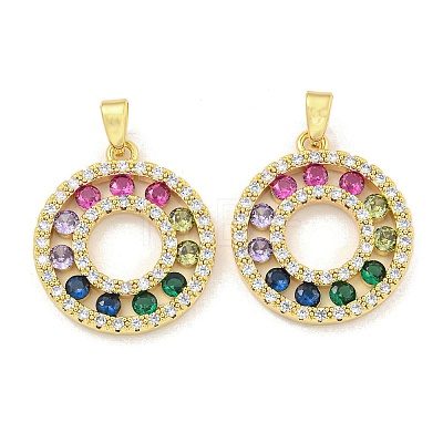 Round Rack Plating Brass Cubic Zirconia Pendants KK-M291-07G-1