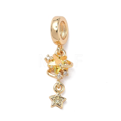 Brass Pave Gold Cubic Zirconia European Dangle Charms KK-K407-37G-01-1