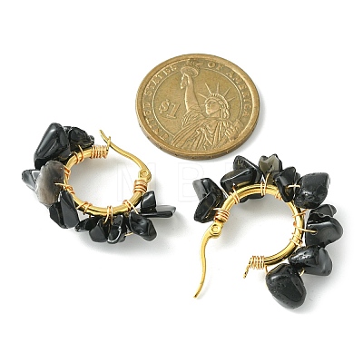 Natural Obsidian Chips Braided Hoop Earrings EJEW-JE04940-08-1