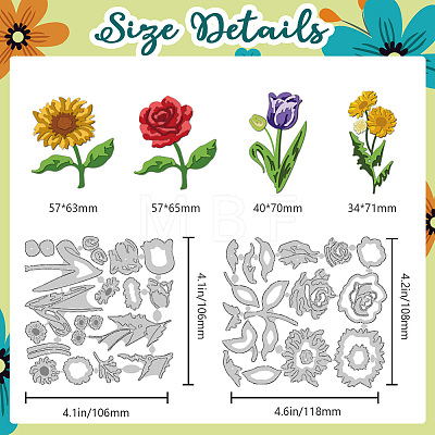 2Pcs 2 Styles Flower Carbon Steel Cutting Dies Stencils DIY-WH0309-3123-1