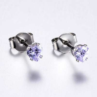 Cubic Zirconia Ear Studs EJEW-E098-H-02-1