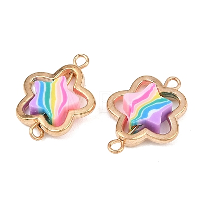 CCB Plastic Frame with Polymer Clay Rainbow Beads Links Connector Charms KK-D103-08A-G-1
