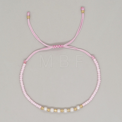 Adjustable Imitation Pearl and Glass Seed Beaded Braided Bracelets for Women NV1607-1-1