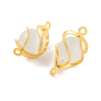 Brass Wrapped Cat Eye Glass Connector Charms KK-U024-11G-1