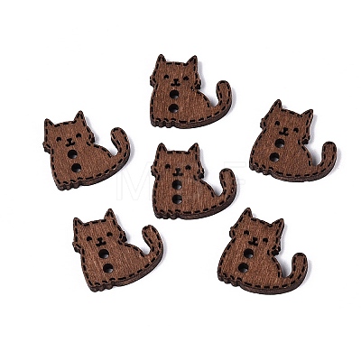 2-Hole Cat Shape Wood Buttons BUTT-Q046-06B-1