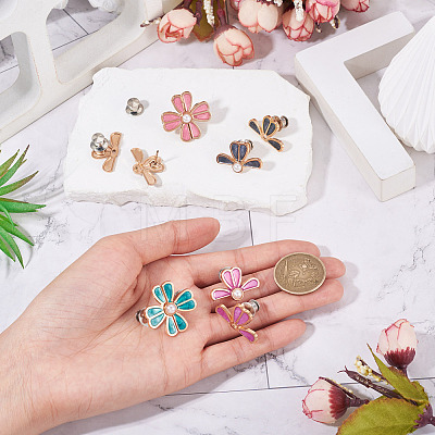 5Pcs 5 Colors Flower Alloy Enamel Adjustable Jean Button Pins DIY-TA0014-93-1