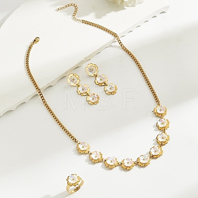 Stainless Steel Flower Earrings & Necklaces & Rings Sets for Women YR1228-1