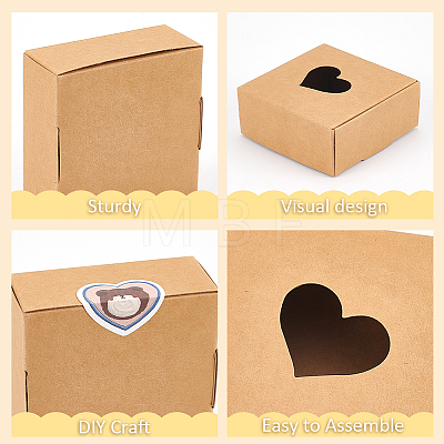 Square Hollow Out Heart Kraft Paper Storage Gift Boxes CON-WH0095-66B-1