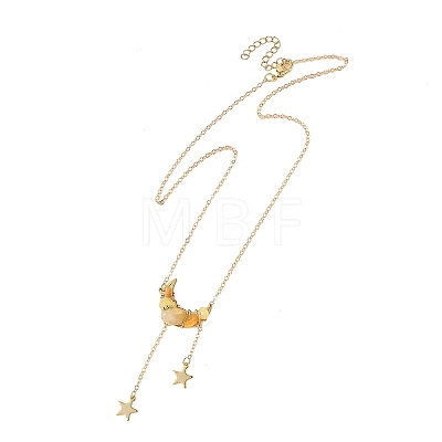 Natural Topaz Jade Chip Beads Moon Pendant Brass Cable Chain Necklaces for Women NJEW-TA00257-02-1