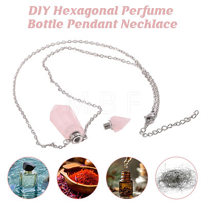 1Pc Natural Rose Quartz Faceted Pointed Bullet Shaped Perfume Bottle Pendant Necklaces NJEW-FH0001-38P-05-1