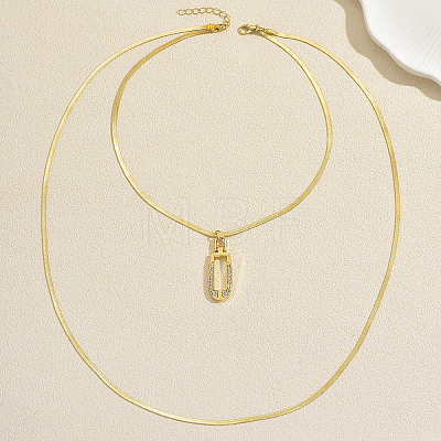 304 Stainless Steel Geometric Hollow Oval Pendant Double Layer Necklaces for Women Casual and Daily Wear DM5109-1