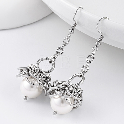 304 Stainless Steel & Resin Pearl Dangle Earrings WG17434-01-1