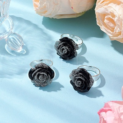 Glitter Powder Rose Resin Finger Rings RJEW-JR00731-03-1