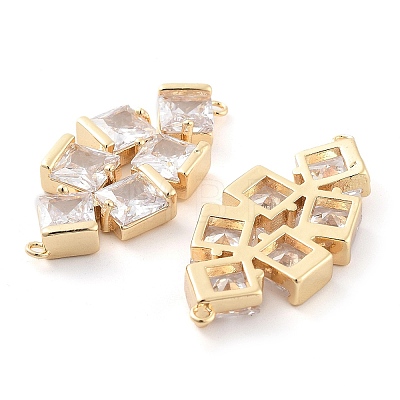 Brass Pave Clear Glass Connector Charms KK-Q811-03KCG-1