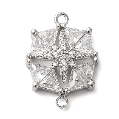 Brass Pave Clear Cubic Zirconia Connector Charms KK-G503-29P-1
