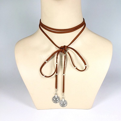 Flat Round Alloy with Suede Cord Lariat Necklaces FS-WG2B7B2-02-1