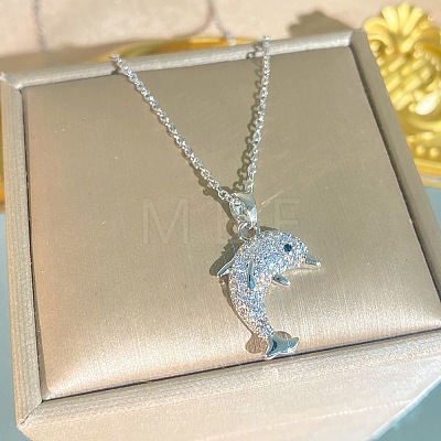 Summer Beach Alloy Crystal Rhinestone Dolphin Pendant Necklaces for Women WGD6FD6-01-1