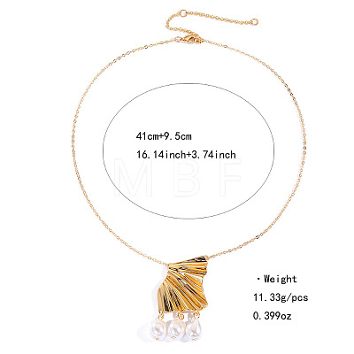 Zinc Alloy Textured Pendant Necklaces with Round Plastic Pearl Tassel FS-WG222B6-02-1