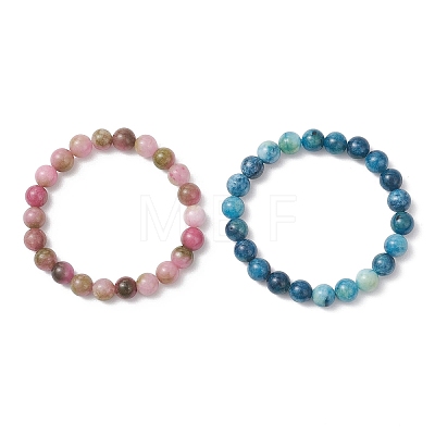 2Pcs Natural Dyed White Jade Beads Stretch Bracelet for Women BJEW-JB13165-1