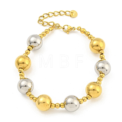 304 Stainless Steel & 201 Stainless Steel Round Beaded Bracelets for Women BJEW-G717-03C-GP-1