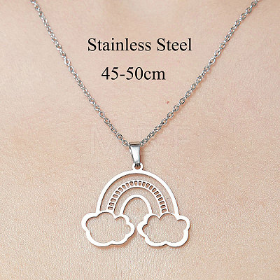 Non-Tarnish 201 Stainless Steel Hollow Rainbow & Cloud Pendant Necklace NJEW-OY001-87-1