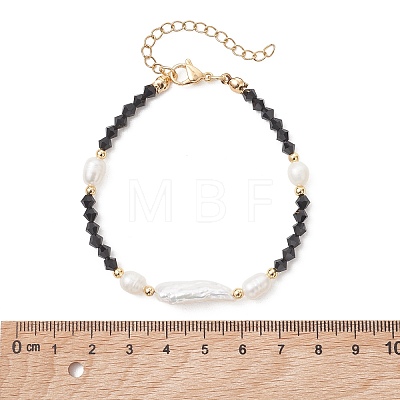 Natural Baroque Keshi Pearl Stick & Bicone Glass Beaded Bracelets for Women BJEW-TA00726-1