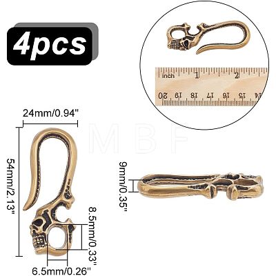 4Pcs Tibetan Style Brass Hook Clasp FIND-AR0002-53-1
