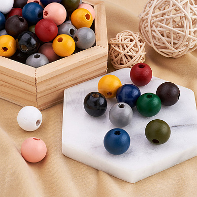 220Pcs 11 Colors Painted Natural Wood European Beads WOOD-TA0001-54-1