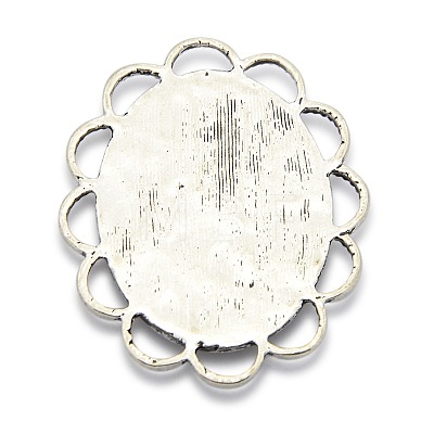 Antique Silver Alloy Enamel Flat Oval with Bird Pattern Pendants ENAM-M026-05-1