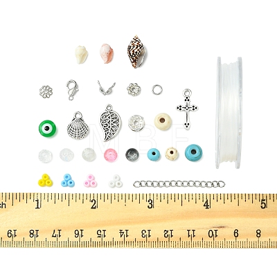 DIY Summer Glass & Synthetic Magnesite & Shell Bangle Making Kits DIY-FS0007-91-1