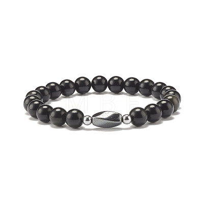 Natural Obsidian & Coconut & Synthetic Hematite Beads Stretch Bracelets Set BJEW-JB07501-1