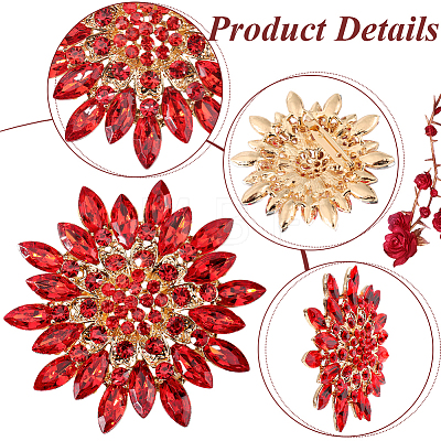 Flower Rhinestone Brooches JEWB-WH0022-91-1