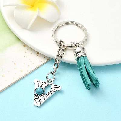 Alloy with Resin Imitation Synthetic Turquoise Keychain KEYC-YW00087-22-1