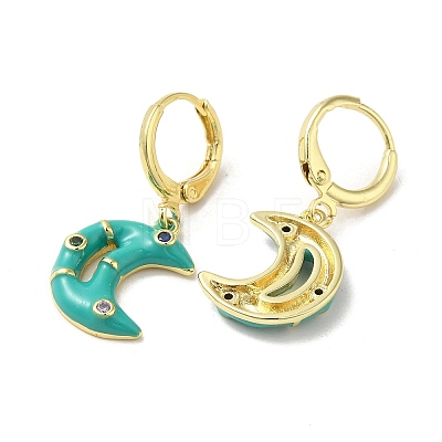 Crescent Moon Real 18K Gold Plated Brass Dangle Leverback Earrings EJEW-L268-031G-04-1