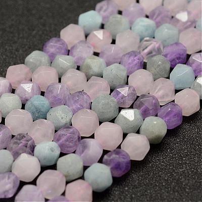 Natural Aquamarine & Rose Quartz & Amethyst Beads Strands G-G682-34-8mm-1