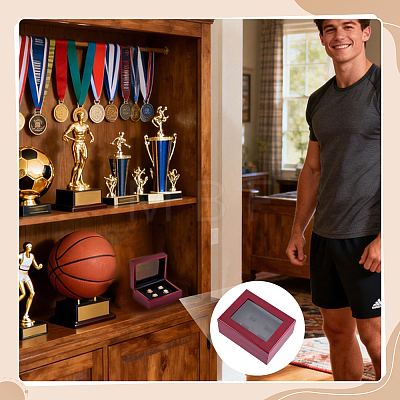 4-Slot Wooden Championship Ring Organizer Boxes with Acrylic Visible Window Lid and PU Leather Inside CON-WH0110-327B-1