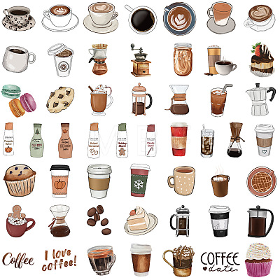 50Pcs Coffee PVC Stickers PW-WG50366-01-1