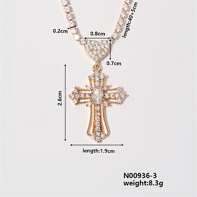 Chic Cross Necklace with Shiny Diamonds and Virgin Mary Pendant WL1506-3-1