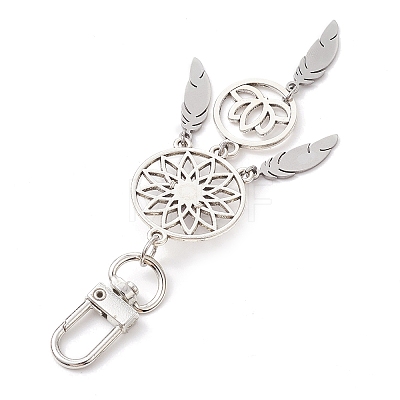 Alloy Woven Web/Net with Feather Pendant Decorations HJEW-TA00191-1