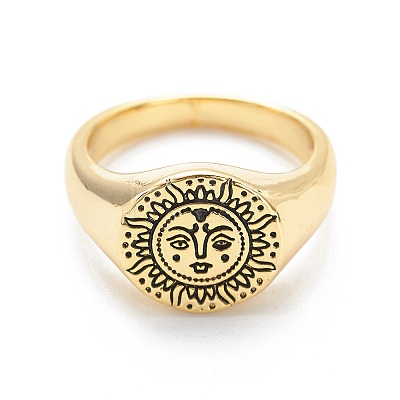 Brass Signet Ring for Women RJEW-E058-01G-07-1