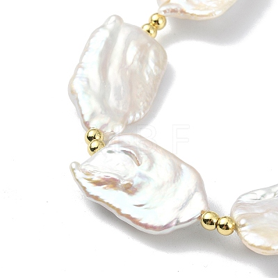 Rectangle Natural Keshi Pearl & Brass Beaded Bracelets for Women BJEW-JB13622-1