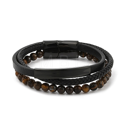 Braided Leather Multi-strand Bracelets for Men BJEW-Z081-16EB-1