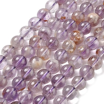 Natural Round Purple Lodolite Quartz/Purple Phantom Quartz Beads Strands G-R011-A01-02-1