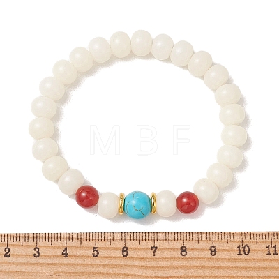 Natural Bodhi Root & Carnelian & Synthetic Turquoise Beaded Stretch Bracelets for Women BJEW-TA00735-1